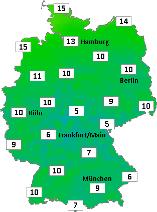 Deutschlandkarte mit Frühtemperaturen am 06.10.2026