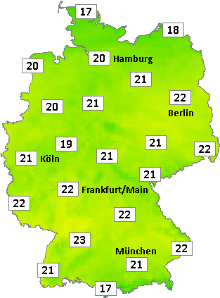 Deutschlandkarte mit Mittagstemperaturen am 06.10.2026