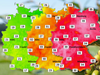 Verbesserte Farbskala unserer Deutschlandkarten stellt Hitzezonen deutlich besser dar. Bild: C. Schön