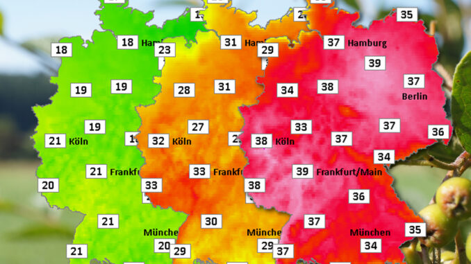 Verbesserte Farbskala unserer Deutschlandkarten stellt Hitzezonen deutlich besser dar. Bild: C. Schön